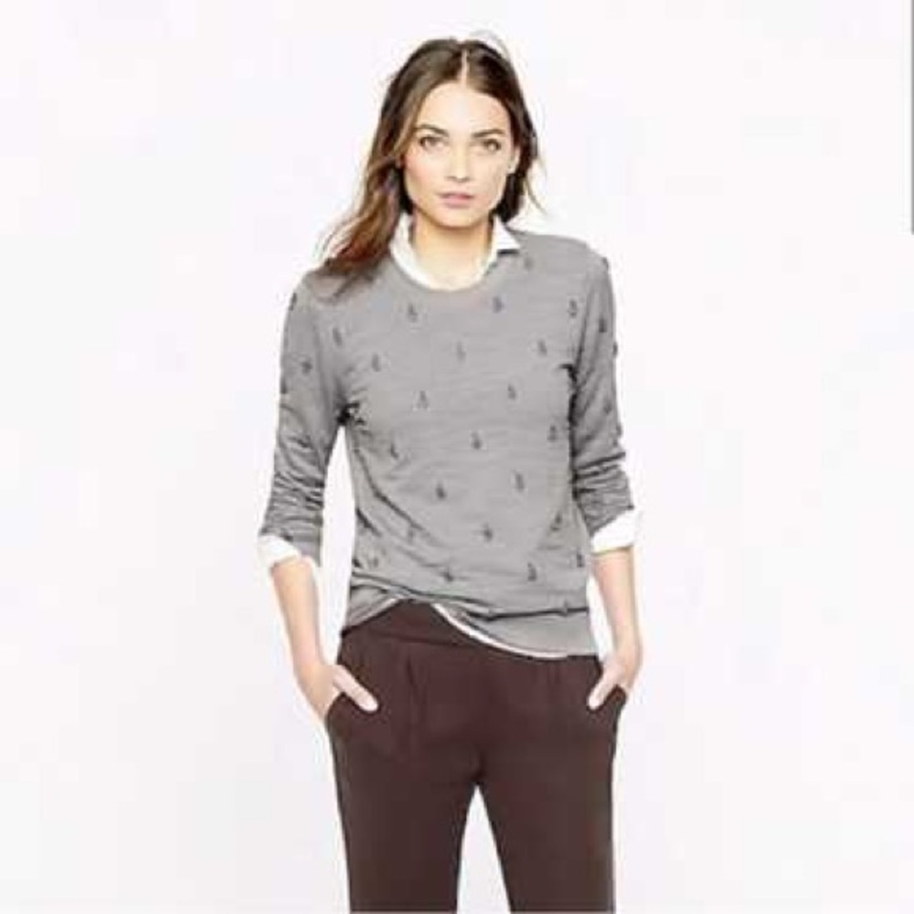 J.Crew embellished Gray Patterned terry sweatshirt.